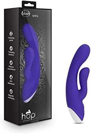Blush Hop Trix - Pleasure Massager For Women - Wireless Silicone Rabbit Vibrator Dildo - Personal Adult Sex Toy - Female And Couples Sexual Wellness - Vibrating Gyrating Shaft - Waterproof - Midnight