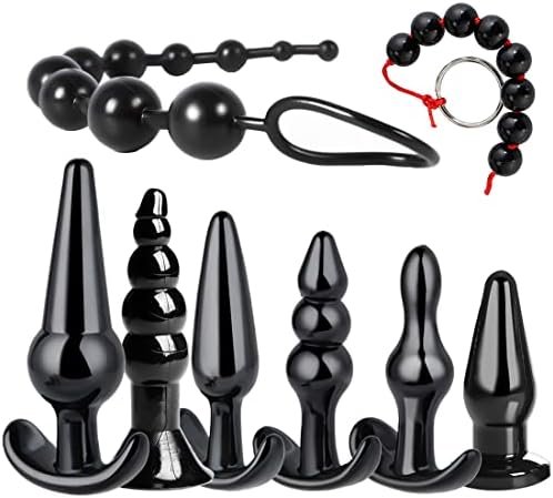 8Pcs Waterproof Silicone Anales Trainer Set Pleasure Plug Toy For Women Men Anal Plug Stick Training Kit Large Huge Anales Beads Black
