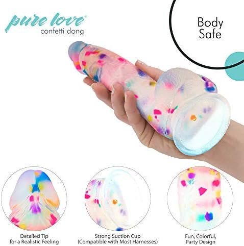 Pure Love 7.5" Confetti Clear Silicone Dildo With Suction Cup, Harness Compatible Adult Sex Toy - Image 3