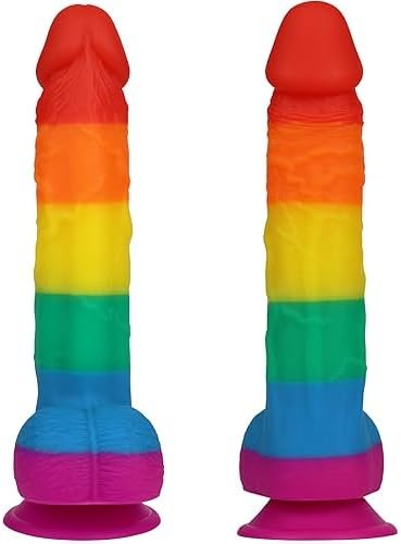 9.3 Inch Realistic Rainbow Dildo Adult Sex Toys Liquid Silicone Material Strong Suction Cup G-Spot Hands-Free Play Long Penis 2 Balls For Vaginal Women Men - Image 2
