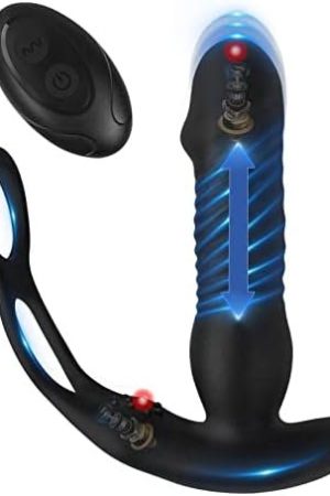 Thrusting Anal Vibrator Prostate Massager With Penis Ring Vibrating Dildo Anal Toy Butt Plug With 3 Thrust & 16 Vibration Modes, Remote Control Male Adult Anal Sex Toy For Men Couple Sex Toys