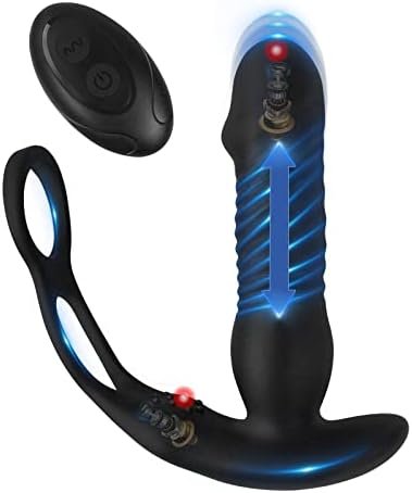 Thrusting Anal Vibrator Prostate Massager With Penis Ring Vibrating Dildo Anal Toy Butt Plug With 3 Thrust & 16 Vibration Modes, Remote Control Male Adult Anal Sex Toy For Men Couple Sex Toys