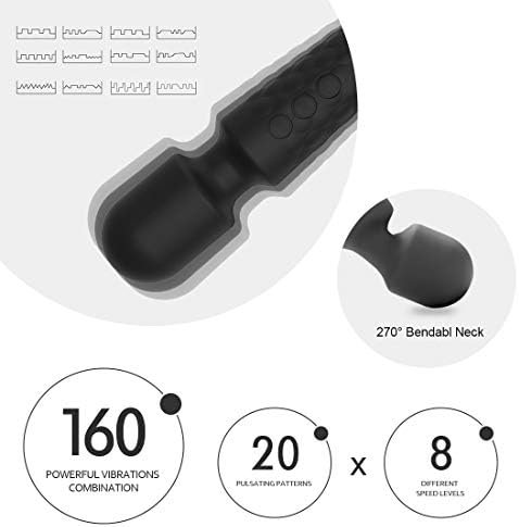 Female Vibrator, G-Spot & Sex Toy, 20 Modes & 8 Speeds Wand Massager, Quiet, Waterproof, Usb Rechargeable Vibrator, Hand-Held Cordless Sex Toys Vibrator For Her Pleasure, Female Adult Toy (Black) - Image 2