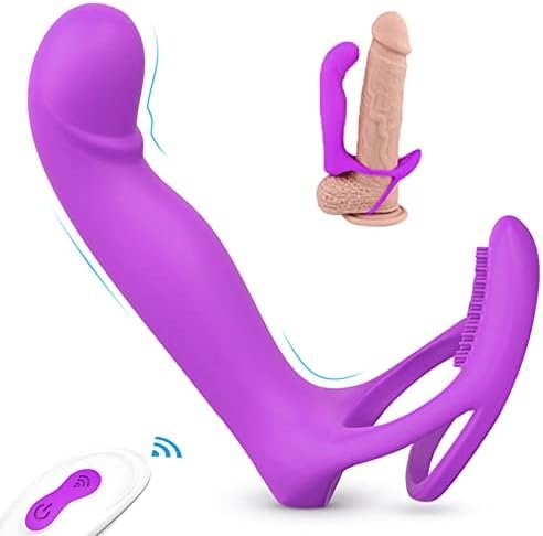 Couple Vibrator Sex Toys With Dual Penis Ring For Couples Play, Bllouang Remote Control Clitoris G-Spot Vibrator, Dildo Vibrator Prostate Stimulator With 9 Vibration Modes For Men And Women, Purple
