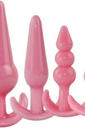 Silicone Anal Plugs, 4-Pack Butt Plug Training Set For Beginners Advanced Users With Horn Base Prostate Sex Toy.