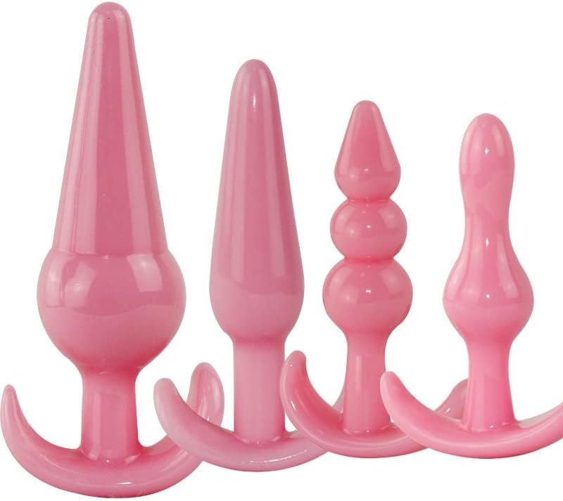 Silicone Anal Plugs, 4-Pack Butt Plug Training Set For Beginners Advanced Users With Horn Base Prostate Sex Toy.