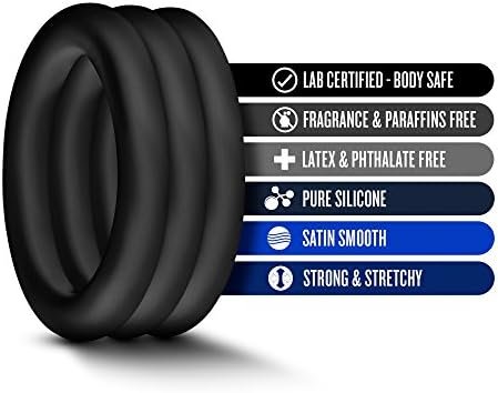 Blush Performance Vs2 - Puria Silicone Penis Cock Ring - Stretchy And Durable Erection Enhancing C-Rings Set - 1.25" Wide - Can Use With Strap On Harness - 3 Pack Male Enhancement Sex Toy - Black - Image 2