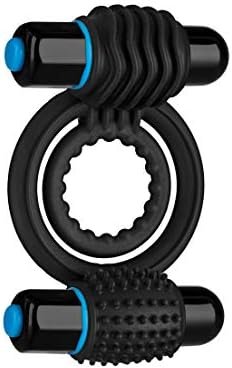Doc Johnson Optimale - Vibrating Double C-Ring - Two Rings, One For Shaft, One For Testicles - Stretchable Silicone - 2 Powerful And Removable 10 Function Bullets - Slate
