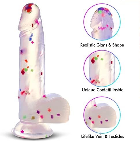 Confetti Silicone Crystal Clear Dildo - Adult Sex Toys 7.87 Inches Realistic Dildo With Powerful Suction Cup, Waterproof & Skin-Friendly Material G-Spot Vaginal Lifelike Dildo - Image 2