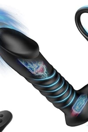 Thrusting Anal Vibrator With Thick Penis Ring, 3*10 Vibrating&Telescopic Prostate Massager Dildo Shaped Anal Plug, Tivino Silicone Male Sex Toys Gay Toy For Men Masturbation And Foreplay