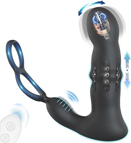 Prostate Massager Vibrating Butt Plug With Penis Ring, Wiggling & Thrusting Beads Prostate Vibrator Anal Dildo Gay Sex Toys, Prostate Stimulor Toys For Men Beginner Advanced Male Couples Anal Training