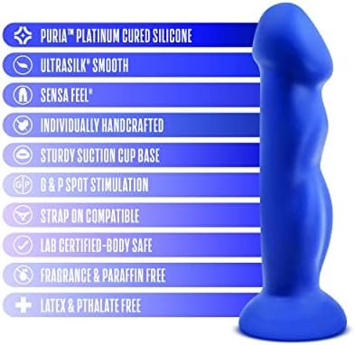 Blush Avant Suko - Sensa Feel Dual Density Platinum Cured Purio™ Silicone - 8 Inch Ridged Ultra Soft Dildo - Ultrasilk Smooth - Strapon Harness Compatible Suction Cup - Sex Toy For Women Men - Indigo - Image 2