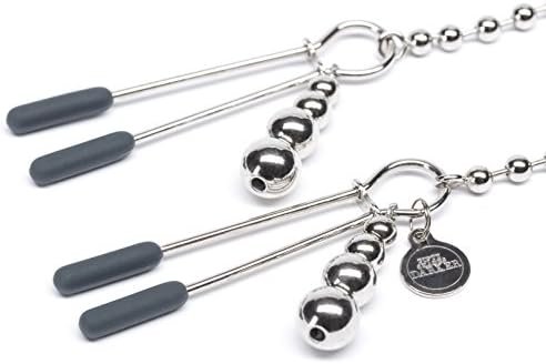Fifty Shades Of Grey At My Mercy Nipple Clamps - 27G Weighted Nipples Clamps With Chain - Silicone Covered Tips For Nipple Stimulation - Includes Satin Bag - Silver - Image 3