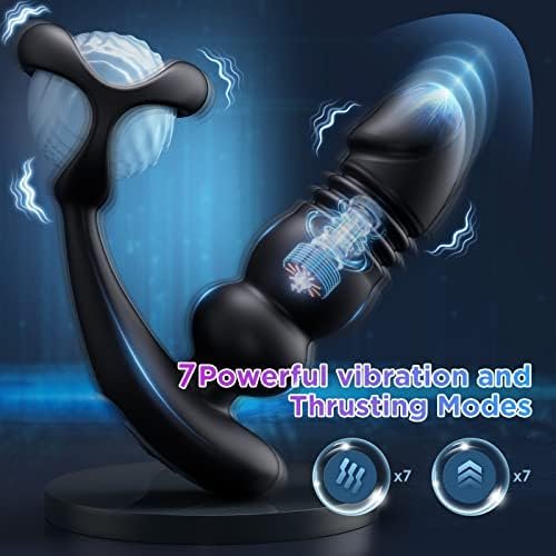 Thrusting Anal Vibrator Prostate Massager - Anal Beads Anal Dildo 7 Modes With Cock Ring Anal Plug Anal Sex Toys P Spot Massager Audlt Toys Remote Control Anal Toys Sex Toys For Men - Image 3