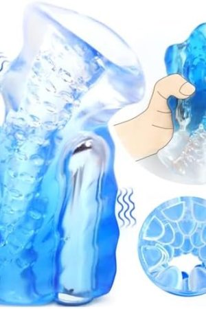 Lniiy Male Stroker Vibrator Masturbator Grip, Ultra-Soft Blue Ice Vibrating Adult Sex Toys For Men Masturbation, Open Ended Penis Sleeve Trainer Blowjob Sex Toy, Pocket Pussy For Men