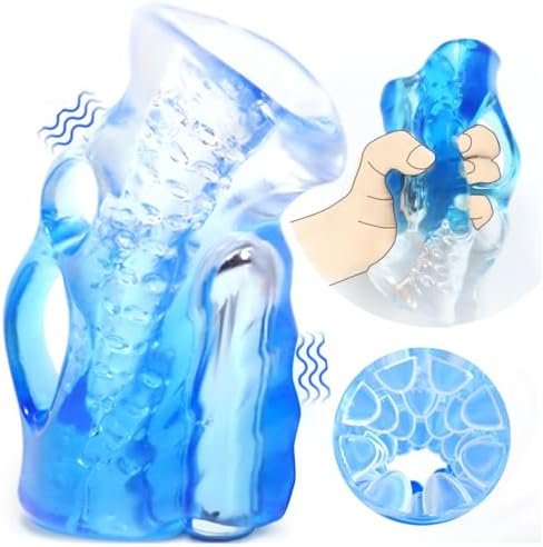 Lniiy Male Stroker Vibrator Masturbator Grip, Ultra-Soft Blue Ice Vibrating Adult Sex Toys For Men Masturbation, Open Ended Penis Sleeve Trainer Blowjob Sex Toy, Pocket Pussy For Men