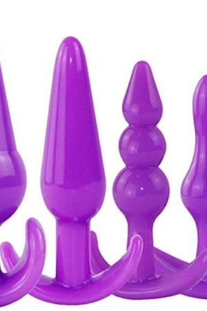 Pack Of 4 Purple Silicone Butt Plugs Training Set, Anal Sex Toys Starter Kit For Starter Beginner Men Women Couples Flared Anchor Base Prostate Waterproof