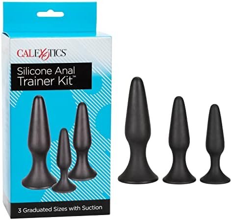 Calexotics Silicone Anal Trainer Kit - 3 Piece Butt Plug Set With Suction Cup - Waterproof Fetish Sex Toys For Couples - Black