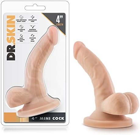 Blush Dr. Skin - Small 4 Inch Lifelike Realistic Dildo - 1 Inch Slim - Strap On Compatible Suction Cup For Hands Free Play - Great For Anal Pegging - Body Safe Beginners Sex Toy For Women Men - Beige