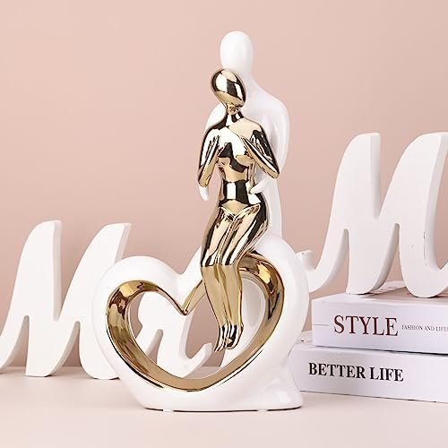 Gaosheng Heart Statue For Living Room Decor,Romantic Couple Figurines Statue Golden Heart Figurine Hugging Couple Sculptures Home Decor Modern Love Statue For Office Bookshelf Desktop Decorations - Image 3