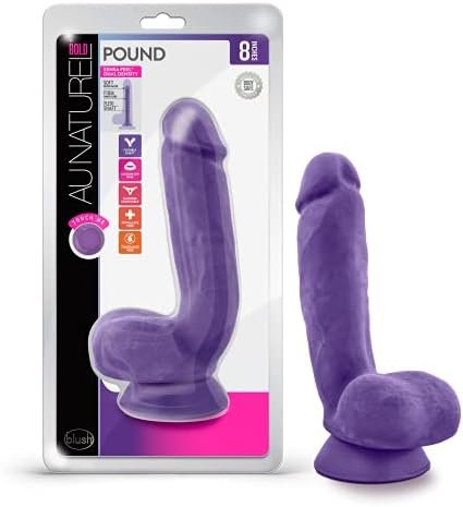Blush Au Naturel Pound - Realistic 8.5 Inch Long Sensa Feel Dual Density Dildo - 2" Thick - Flexishaft Bendable Body - Strap On Compatible Suction Cup Hands Free Play Sex Toy For Men Women - Purple