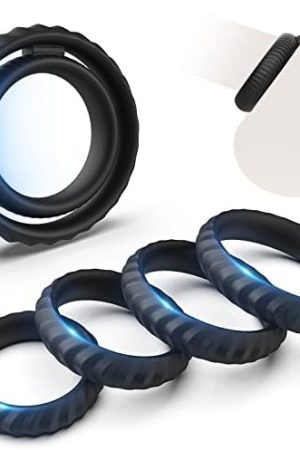 Silicone Penis Rings Set With 5 Different Sizes,Dovelo 2 In 1 Soft Dual Cock Ring For Longer,Sex Toy For Men, Black