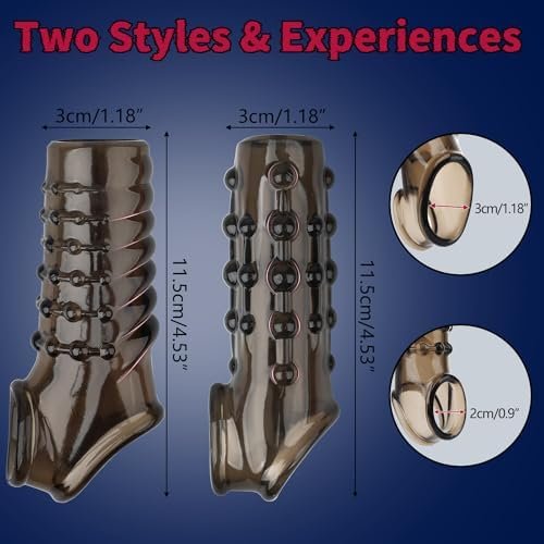 Reusable Penis Sleeves 2Pcs, Efgove Grey Penis Enlargement Cock Ring Realistic Textured Cock Sleeve Sex Toy Enlarger Condom Soft Penis Sleeve For Men Couples - Image 2
