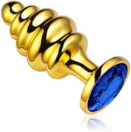 Anal Plug, Jewelry Butt Plug/Metal Butt Plug Anal Trainer Toys/Thread Anal Beads(Dark Blue,Large)