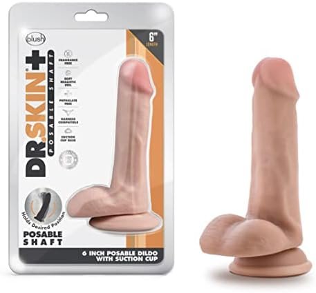 Blush Dr Skin Plus 6 Inch Soft Posable Dildo - Suction Cup O Ring Strap On Harness Compatible - Realistic Small Dildo Sex Toy For Women Men Couples - Vanilla
