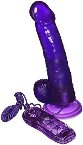 Healthy Vibes Powerful Vibrating Slim Suction Cup Dildo - 7 1/2'' Purple Jelly Dong With Remote Control