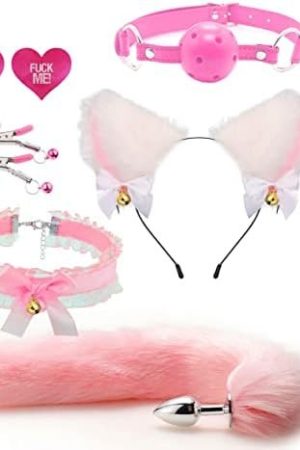 Faux Fur Cat Wolf Fox Tail Anal Plug Tail Choker Nipple Clamps Anal Butt Plug Set Adults Plush Tail Sex Position Dice Gag Ball Nipple Stickers 6Pcs