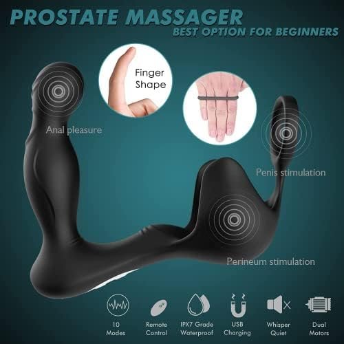 Anal Vibrator,Prostate Massager,With Penis Cock Ring,9 Vibration Modes,Dual Motors,G-Spot Vibrator,Waterproof,Thrusting,Silicone Rechargeable,Ergonomic Design,Anal Sex Toys For Male, Female And Couple - Image 3