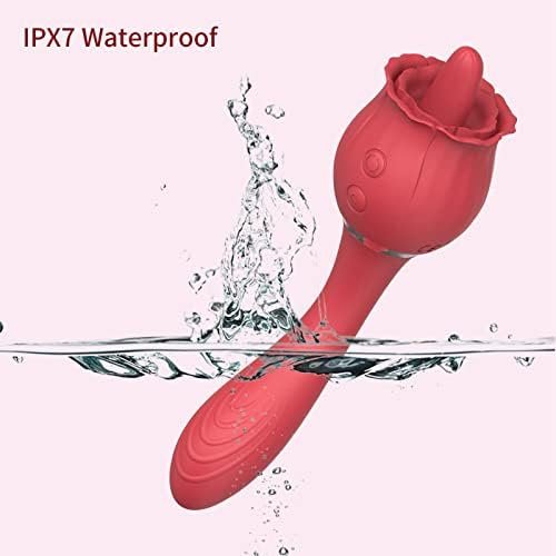 Rose Toy Vibrator For Women,Nipples Clitoris Stimulator,With 10 Modes & 20 Powerful Vibration,G Spot Clitoral Vibrator Dildo Sex Toy 2 In 1 ,Tongue Licking Thrusting G Spot Dildo Vibrator - Image 3