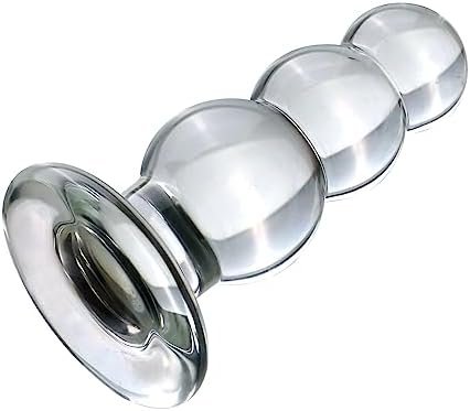 Glass Penis Pleasure Wand Anal Plug, Beads Transparent Crystal Butt Plug With Flared Base Adult Sex Toy - Image 2