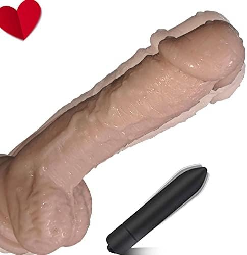 Realistic Dildo With Bullet Vibrator, Adult Vibrating Wand For Her,8 Inch Big Anal Suction Cup Large Dildos Toy For Female, Silicone Sex Toys For Women Hand Free Play