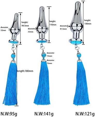 Sm Metal Stainless Steel Anal Plug Blue Jewelry Base Adult Product Tassel Pendant Anal Plug Breast Clip Set(L) - Image 3