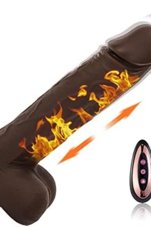 9.8" Thrusting Dildo Vibrator For Women, Realistic Vibrating Dildo With Remote Control Heating, 9 Vibrations & 3 Telescopic Modes, Silicone Telescopic Dildo Sex Toy For Couple G-Spot (Chocolate Color)