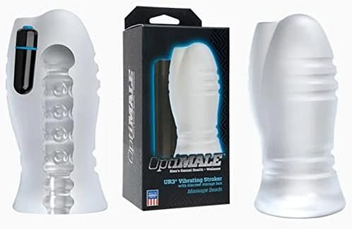 Doc Johnson Optimale - Ultraskyn - Vibrating Stroker With Storage Case - Massage Beads - Frost - Image 3