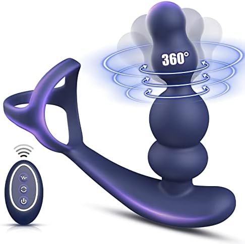 Anal Plug Prostate Massager, 360 ° Rotation Anal Beads Mens Vibrator, Vibrating Cock Ring Male Sex Toys With Remote Control
