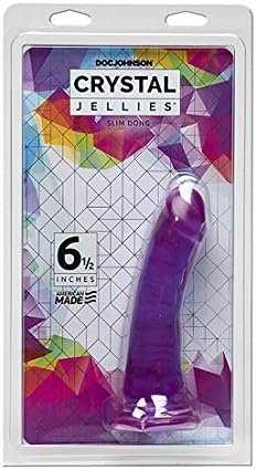 Doc Johnson Crystal Jellies - Slim Dong - 6.5 Inch - 1.5" Wide - Strong Suction Cup Base - O-Ring Harness Compatible Dildo, Purple - Image 2