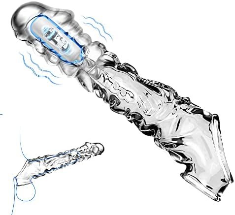 Penis Sleeve Extender Cock Ring - 9"Clear Dildo Sex Toys 3.5"Penis Extension Sleeve With Bullet Vibrator Penis Ring, Reusable Cock Sleeve For Penis Enlargement, Adult Toys Pleasure Device For Couples