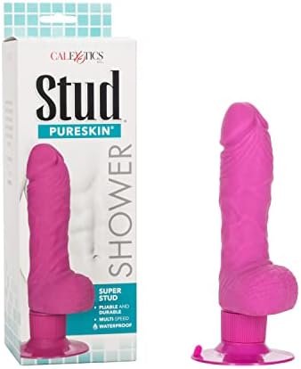 Calexotics Shower Stud Super Stud Pure Skin Vibrating Waterproof Dildo, Pink, 5 Inch