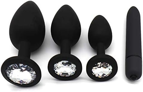 Vibrating Anal Plug, 4Pcs Anal Sex Toys Soft Silicone Massager Trainer Kit Anales Plug Toys For Beginners (4Pcs Black)