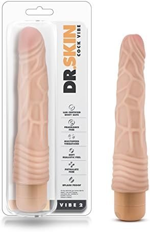 Blush Dr Skin Vibe 12 - Real Feel Realistic 8 Inch Vibrating Dildo - 1.5 Inch Width - Ipx7 Waterproof - Soft Body Safe - Multi Speed Bendable Vibrator - Sex Toy For Women Men Couples - Beige