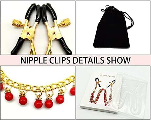 Lanwan Nipple Clamps With Chain Red Weights Nipple Clips Non-Piercing Metal Body Entertainment Female Body Jewelry Chain Breasts Clip For Women - Image 3