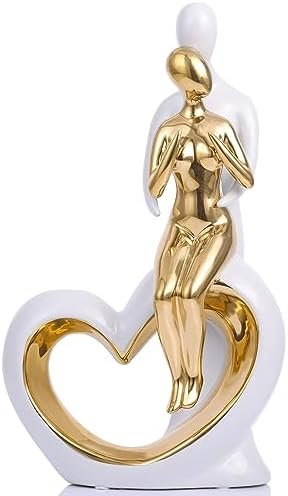 Gaosheng Heart Statue For Living Room Decor,Romantic Couple Figurines Statue Golden Heart Figurine Hugging Couple Sculptures Home Decor Modern Love Statue For Office Bookshelf Desktop Decorations