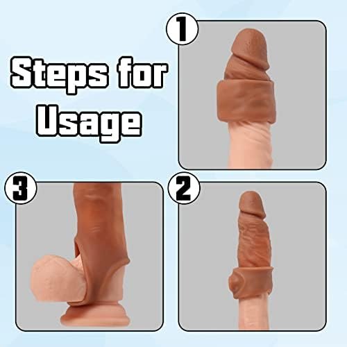 Penis Sleeve, Xinbale Reusable Penis Sleeve With Realistic Textured Cock Ring Penis Ring Body-Safe Stretchy Ultra-Soft Materia Applicative For Men - Image 2