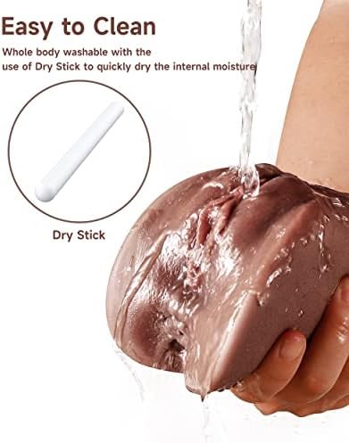 3 In 1 Male Masturbator Realistic Pocket Pussy With Drying Stick & Waterproof Storage Bag, Double-Ended Male Sex Toy Mouth Tongue Textured Vagina & Tight Anus For Men Masturbation(Wheat) - Image 2