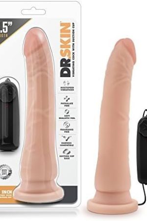 Blush Dr. Skin - 8.5 Inch Lifelike Realistic Remote Control Vibrating Dildo - Slim 1.5In Width - Strap On Compatible Suction Cup For Hands Free Play - Multispeed Vibrator Sex Toy For Women Men - Beige