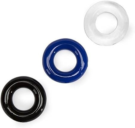 Lovehoney Doughnut Cock Ring Multipack - Stretchy Penis Ring - Waterproof - 3 Pack - Blue, Black & Clear